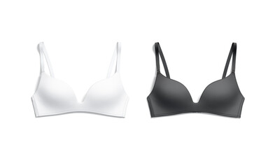 Blank black and white wireless bra mockup, top view