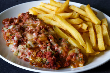 Classic Meal Of Corned Beef Hash and Chips