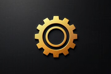 Obraz premium Golden gear symbol on a dark background representing mechanics and engineering.