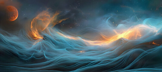 planet fiery explosion  cloud background, ai generated.