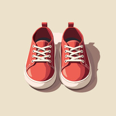 Red casual sneakers with laces displayed on a beige background  
