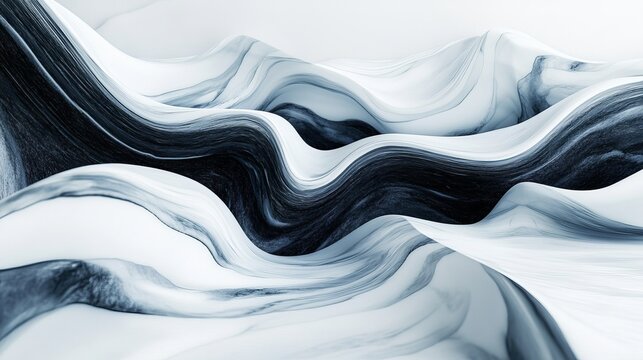 Abstract white and black wave background, modern art, fluid design, dynamic movement, monochrome artwork 100