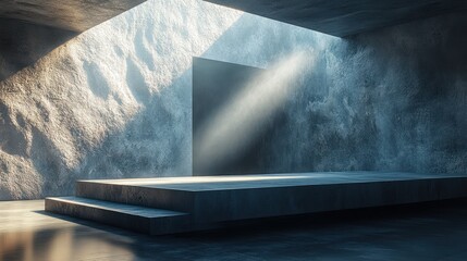 Concrete interior, sunbeams