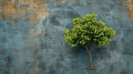 Un albero di foglie verdi contro un muro, con ampio spazio per il testo per promuovere il rispetto dell'ambiente