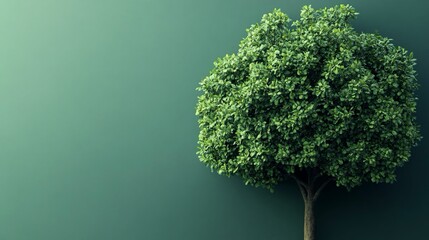Un albero rigoglioso, con un tronco sottile e una chioma folta di foglie. Sfondo verde con ampio spazio per un messaggio 