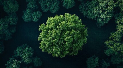 Panoramica dall'alto di un albero dalla chioma verde.