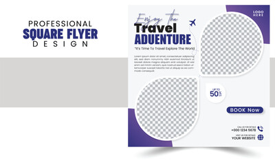 modern innovative travel tour promotion banner traveling business marketing social media post square flyer template