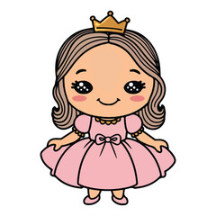 Vector Icons of Chibi Princesses with Crowns and Dresses