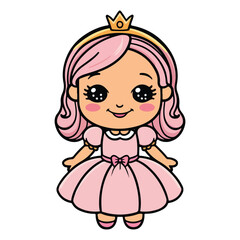 Charming Princess Girl in Cute Gown Icon Bundle