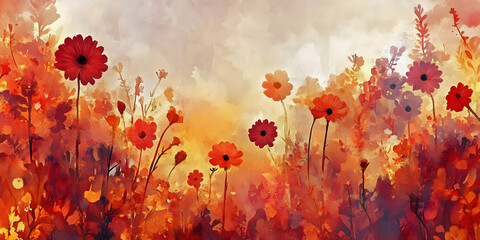Autumn Floral Landscape Background, ai generated.