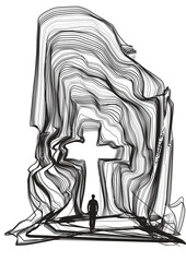 Passage of the Departed - Abstract vector art of a man walking through a tunnel.
