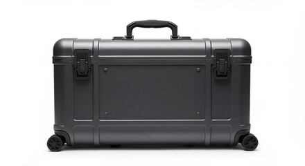 Dark gray hard sided travel suitcase