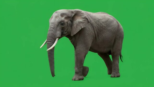 Elephant Walking on Green Screen - Wildlife Concept