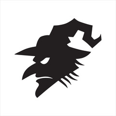Scary witch head profile silhouette vector icon