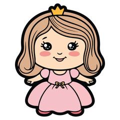 Fototapeta premium Cute Chibi Girl Icons with Princess Fashion Dress