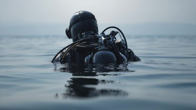 Scuba Diver Floating in Calm Sea