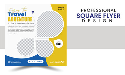 modern innovative travel tour promotion banner traveling business marketing social media post square flyer template