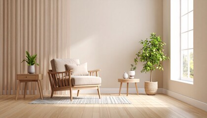 Aging in Place Designs concept Cozy living room with natural light and minimalist decor.