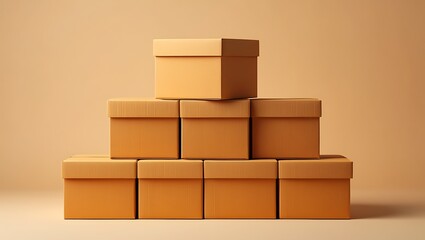Stack Of Cardboard Boxes On Beige Background