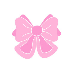 Cute pastel pink bow hand-drawn vector in coquette style. Perfect for fashion, wrapping, and web design.