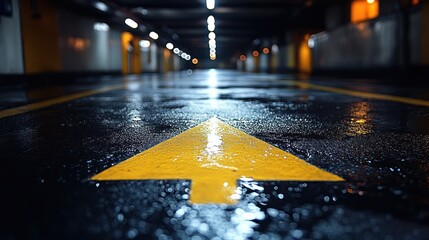 Wet parking garage, directional arrow