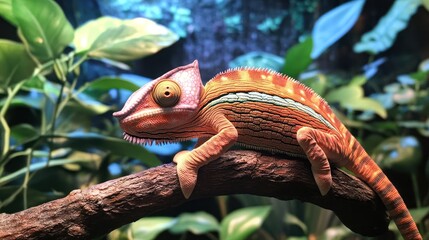 Close-up of a chameleon on a branch