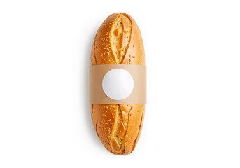 Bread with craft paper pack, circle label mockup, ai generated