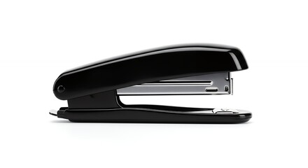 Isolated black stapler on white background for office supply and workplace themes