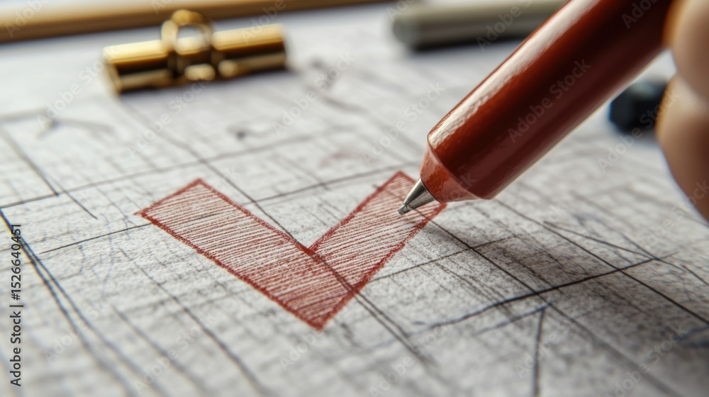 Aufkleber a close-up of a 3d check mark on a project board in a creative studio, symbolizing the completion of