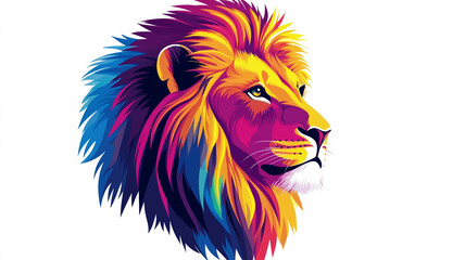a colorful lion head isolated on white background