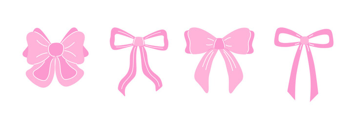 Hand-drawn pastel pink ribbon bows vector collection. Ideal for wrapping, banners, and textiles.