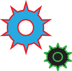 Vector Illustration of Two Mechanical Gears – Blue and Black with Sharp and Smooth Teeth