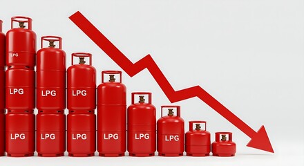 This compelling graphic utilizes diminishing LPG tanks and a stark red arrow to signify a downturn in the liquefied petroleum gas sector, encouraging discussions on economic shifts and the future of a