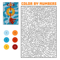 Chinese New Year color by number activity. Traditional coin decoration with red tassel. Educational holiday worksheet for kids