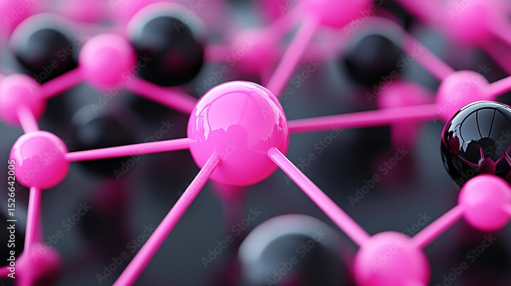 Poster abstract 3d rendering of a molecular structure with pink connecting rods
