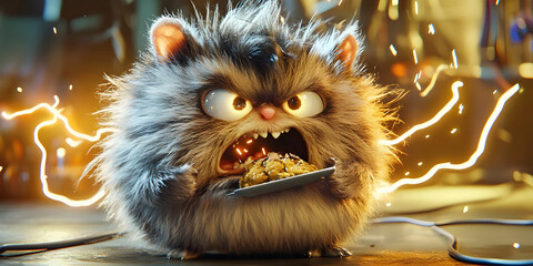 Angry Fluffy Creature, ai, generated.