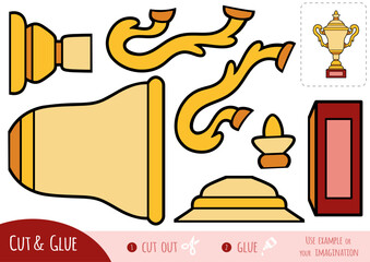 Education paper game for children, Sports trophy cup. Make a golden trophy by cutting and pasting paper parts