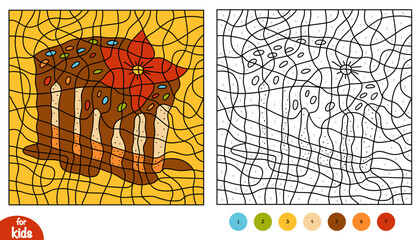 Color by number slice of cake with flower on top. Cute dessert coloring activity for kids