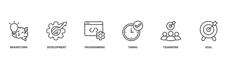 Fototapeta premium Hackathon banner web icon vector illustration concept for design sprint-like social coding event with icon of brainstorm, development, programming, timing, speed, teamwork, and goal