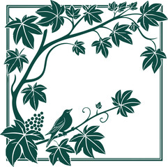 Rich green thick leafy rectangle foliage frame clean flat design with no shadows bright layout white background suitable for illustration use