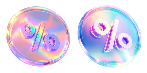 Transparent Background Holographic 3D Discount Tag Icon with Percentage 