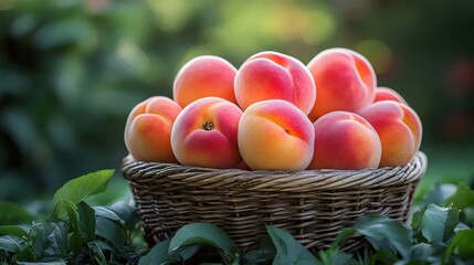 A basket of fresh, ripe apricots sits amongst green foliage, ready for harvest.
