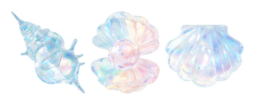 Transparent Background 3D Clam Sea Shell Holographic Icon