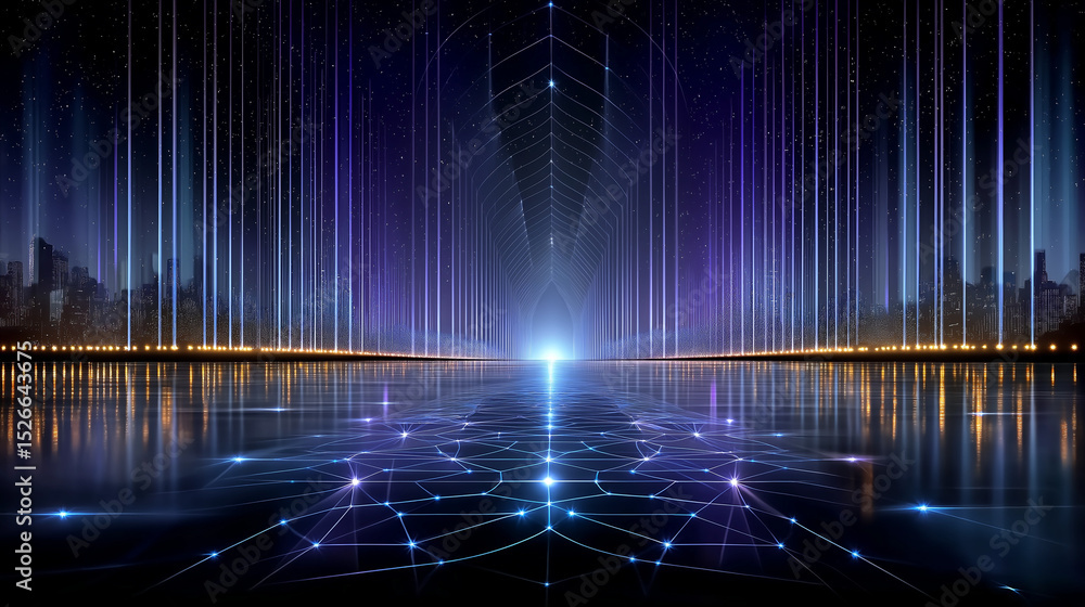 Poster illuminated path: a radiant composition of light and line guides the viewer's eye towards an etherea