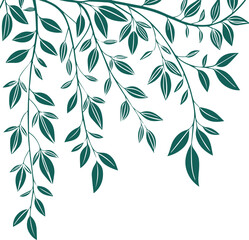 Top hanging leafy vine border with soft green tones upper edge layout clean minimal feel on white background microstock ready style