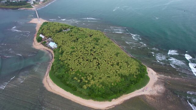 ドローンで空撮した朝の光が幻想的な宮崎県青島と青島神社と鬼の洗濯板