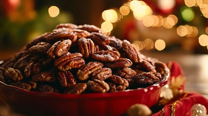 Festive Dish Overflowing with Sugary Cinnamon and Nutmeg Pecans