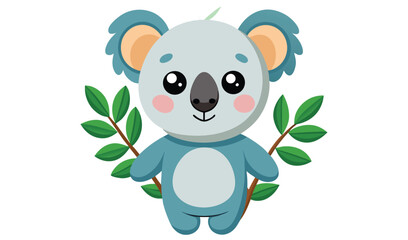 Naklejka premium Adorable cartoon koala holding eucalyptus leaves
