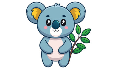 Naklejka premium Adorable cartoon koala with eucalyptus leaves