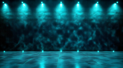 Abstract Teal and Dark Blue Stage with Spotlights